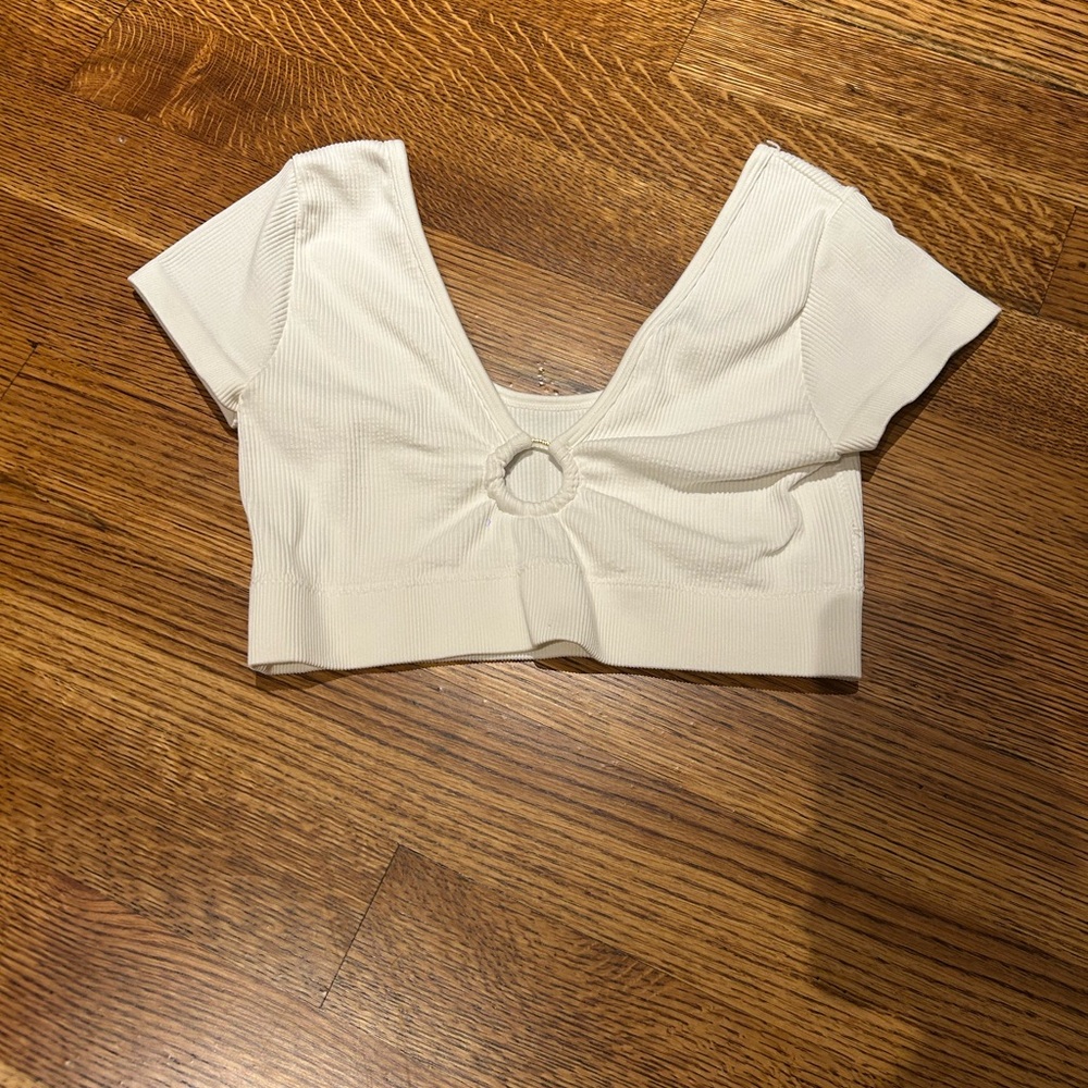 Aerie white crop top with ring detail